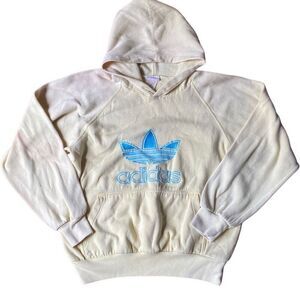 Rare Vintage ADIDAS Embroidered Spell Out Trefoil Hoodie Sweatshirt 80s 90s SMAL